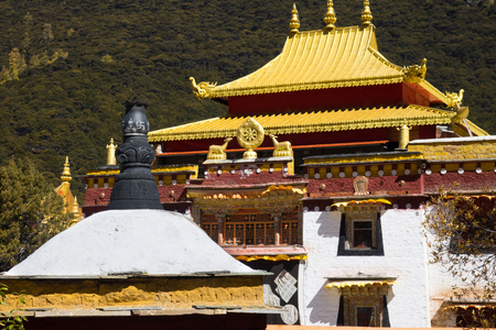 Chongu Buddhist temple in the Daocheng Yading National Nature Reserveの写真素材