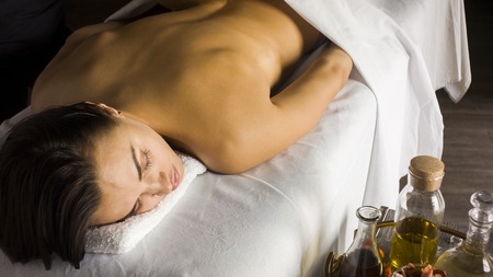 Woman waiting for massageの写真素材