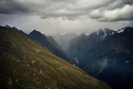 Mestia, Svaneti. Gorge near Ushba, eveningの写真素材