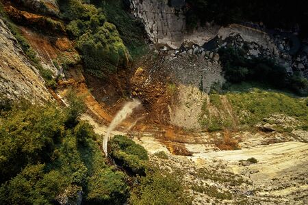 Kinchha Falls in Georgia, shooting from a droneの写真素材