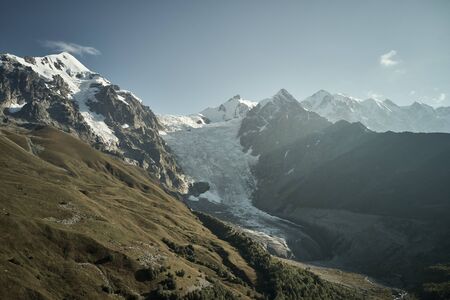 View from the drone on the glacier near Ushba. Svanetiの写真素材