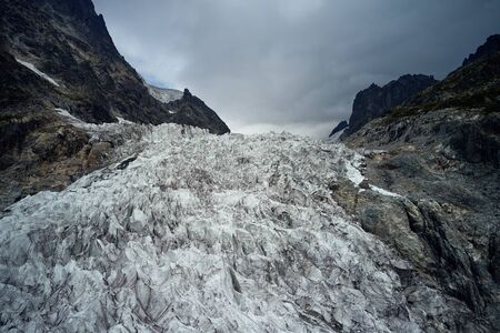 Chalaadi Glacier. Shooting from a drone, overcastの写真素材