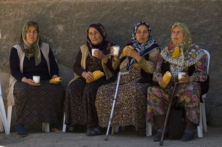 Ankara Turkey May 2007 - Turkish women having lunch in the street のeditorial素材