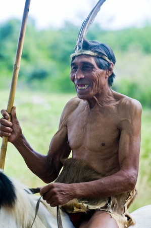 TACUAREMBO , URUGUAY - MAR 07 2009 : native American  participant in the annual festival of  "Patria Gaucha"のeditorial素材