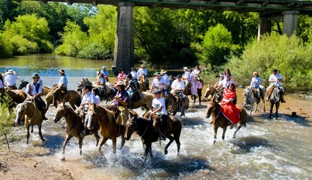 ACUAREMBO , URUGUAY - MAR 07 2009 : a  participants in the annual  festival "Patria Gaucha"  のeditorial素材
