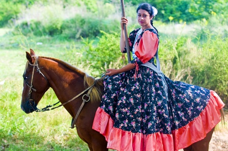 TACUAREMBO ,URUGUAY -  MAR. 7 2009 :  a  participant in the annual  festival Patria Gauchaのeditorial素材