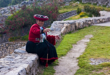 Cusco , Peru - May 26 2011 : Quechua Indian woman weaving のeditorial素材