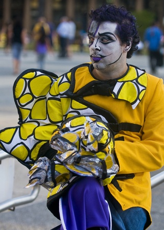 MONTEVIDEO, URUGUAY - JANUARY 27 2011 : A costumed carnaval participant in the annual national festival of Uruguay ,held in Montevideo Uruguay on January 27 2011 のeditorial素材