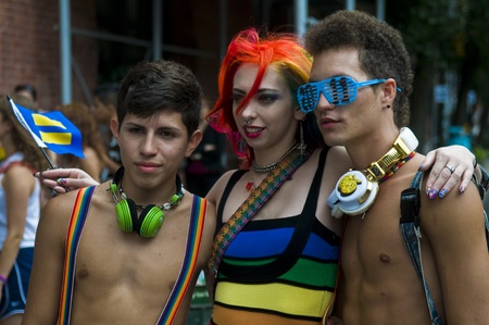 NEW YORK -  JUNE 26 : An unidentified participants celebrates gay pride parade after passing the same sex marrige bill in New York city on June 26 2011.のeditorial素材