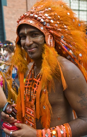 NEW YORK -  JUNE 26 : An unidentified participant celebrates gay pride parade after passing the same sex marrige bill in New York city on June 26 2011.のeditorial素材
