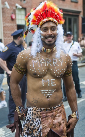 NEW YORK -  JUNE 26 : An unidentified participant celebrates gay pride parade after passing the same sex marrige bill in New York city on June 26 2011.のeditorial素材