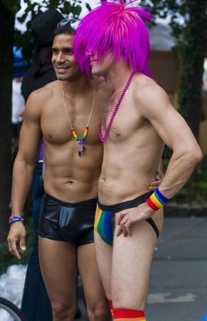 NEW YORK -  JUNE 26 : An unidentified participant celebrates gay pride parade after passing the same sex marrige bill in New York city on June 26 2011.のeditorial素材