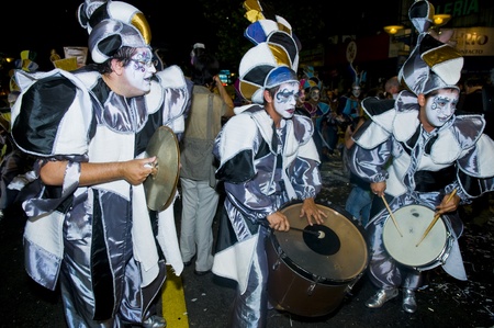 MONTEVIDEO, URUGUAY - JANUARY 27 2011 : A costumed carnaval participants in the annual national festival of Uruguay ,held in Montevideo Uruguay on January 27 2011 のeditorial素材