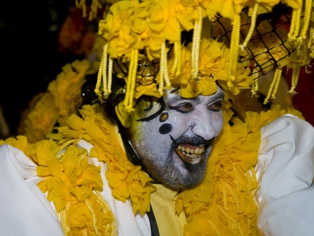 MONTEVIDEO, URUGUAY - JANUARY 27 2011 : A costumed carnaval participant in the annual national festival of Uruguay ,held in Montevideo Uruguay on January 27 2011 のeditorial素材