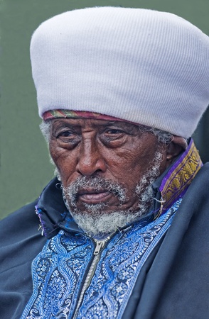 JERUSALEM - NOV 24 : Portrate of "Kess" the religious leader of the Ethiopian Jews during the "Sigd" the annual Jewish Ethiopian holiday in Jerusalem, Israel on November 24 2011.のeditorial素材