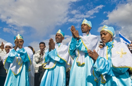QASER EL YAHUD , ISRAEL - JAN 19 : Unidentified Ethiopian orthodox Christians  participates in the...