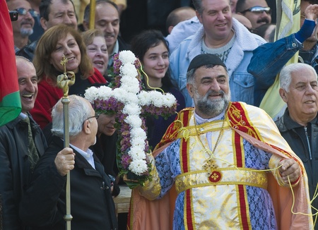 QASER EL YAHUD , JORDEN - JAN 19 : Syrian Orthodox Christians participates in the annual baptising...