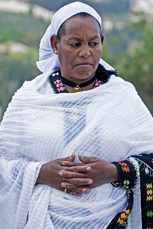 JERUSALEM - NOV 24 : Portrait of Ethiopian Jew woman during the Sigd holiday in Jerusalem . Israel on November 24 2011 , The Jewish Ethiopean community celebrates the Sigd annualy in Jerusalemのeditorial素材