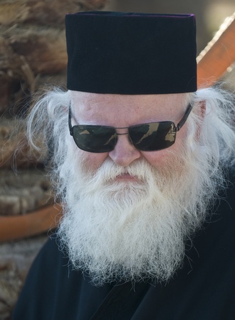 QASER EL YAHUD , ISRAEL - JAN 18 :  Portrait of Orthodox priest participates in the baptising ritual during the epiphany at Qaser el yahud , Israel in January 18 2012のeditorial素材