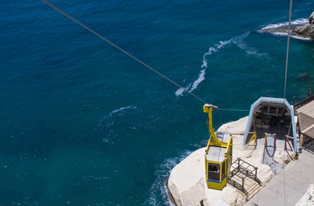 Funicular on Rosh Hanikra at the Israel's northern border from a top of hill to a seashoreのeditorial素材