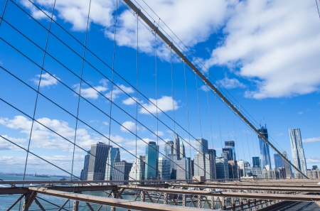 View of Manhattan from Brooklyn bridge のeditorial素材