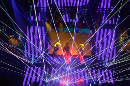 Interior of a night club with neon lightのeditorial素材