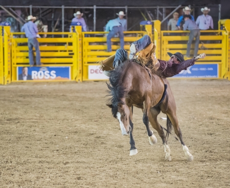 LAS VEGAS - MAY 17 : Cowboy Participant in a Bucking horse Competition at the Helldorado Days Professional Rodeo in Las Vegas , USA on May 17 2013 のeditorial素材