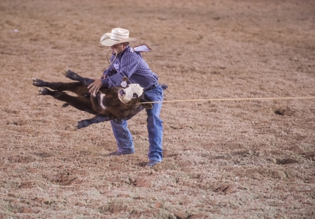 LAS VEGAS - MAY 17 : Cowboy Participant in a Calf roping Competition at the Helldorado Days Professional Rodeo in Las Vegas , USA on May 17 2013 のeditorial素材