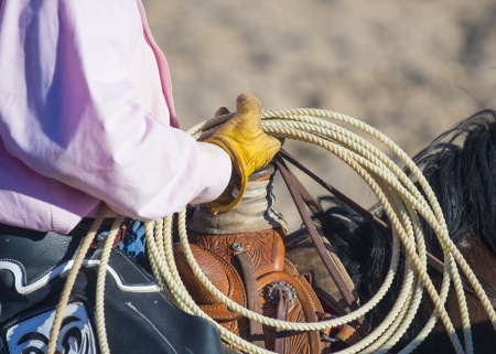A cowboy waiting to compete in a rodeoのeditorial素材