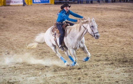LAS VEGAS - MAY 17   Cowgirl Participant in a Barrel racing competition at the Helldorado Days Professional Rodeo in Las Vegas , USA on May 17 2013 のeditorial素材