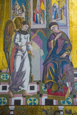 NAZARETH - OCT 15 : Fresco in the Basilica of the Annunciation in Nazareth Israel on October 15 2012 , This church is stands in the site that was believed to be the house of Mary.のeditorial素材