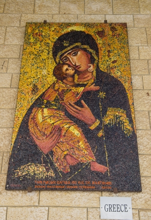 NAZARETH - OCT 15 : Greek mosaic in the Basilica of the Annunciation in Nazareth Israel on October 15 2012 ,is a gift from Greek Catholics to the church, alongside other different nations.のeditorial素材