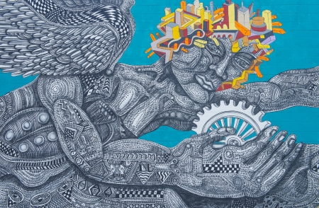 LAS VEGAS - OCT 31 : Mural in Downtown Las Vegas on October 31 2013 , A mural is any piece of artwork painted directly on a wall or other large permanent surface.のeditorial素材