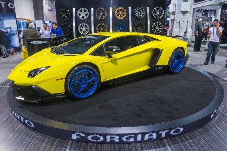 LAS VEGAS - NOV 05 : Lamborghini sport car at the SEMA Show in Las Vegas, Navada, on November 05, 2013. The SEMA Show is the premier automotive specialty products trade event in the world.のeditorial素材