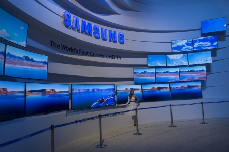 LAS VEGAS - JANUARY 10 : The Samsung booth at the CES show held in Las Vegas on January 10 2014 ,...