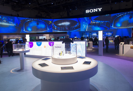 LAS VEGAS - JANUARY 10 : The Sony booth at the CES show held in Las Vegas on January 10 2014 , CES is the world's leading consumer-electronics show and companies from all over the world come to show their latest technologies and products. のeditorial素材