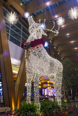 LAS VEGAS - JAN 13 : holiday light installation at Aria hotel in Las Vegas on January 13 2014. The Aria was opened on 2009 and is the world's largest hotel to receive LEED Gold certificationのeditorial素材