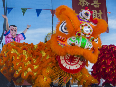 LAS VEGAS - FEB 09 : Lion dance performance during the Chinese New Year celebrations held in Las Vegas , Nevada on February 09 2014のeditorial素材