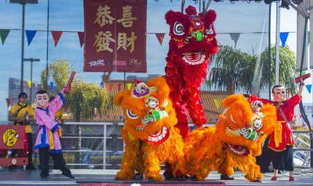 LAS VEGAS - FEB 09 : Lion dance performance during the Chinese New Year celebrations held in Las Vegas , Nevada on February 09 2014のeditorial素材
