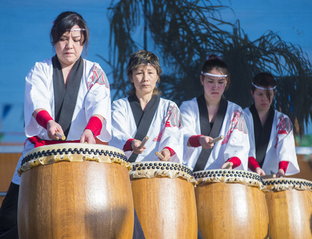 LAS VEGAS - FEB 09 : Japanese Taiko drummers perform at the Chinese New Year celebrations held in...