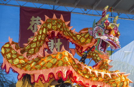 LAS VEGAS - FEB 09 : Dragon dance performers during the Chinese New Year celebrations held in Las Vegas , Nevada on February 09 2014のeditorial素材