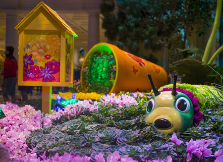LAS VEGAS - MARCH 10: Spring season in Bellagio Hotel Conservatory & Botanical Gardens on March 10, 2014 in Las Vegas. There are five seasonal themes that the Conservatory undergoes each year.のeditorial素材