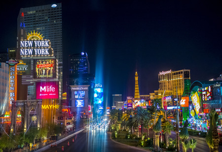 LAS VEGAS - MAY 12 : View of the strip on May 12 , 2014 in Las Vegas. The Las Vegas Strip is an approximately 4.2-mile (6.8 km) stretch of Las Vegas Boulevard in Clark County, Nevada.のeditorial素材
