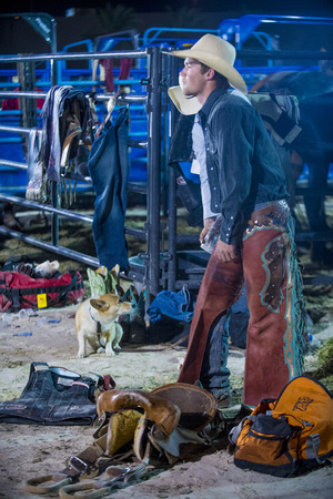 LAS VEGAS - MAY 16 : Cowboy Participating in the Helldorado days Rodeo , A professional rodeo held in Las Vegas, Nevada on May 16 , 2014 のeditorial素材