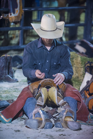 LAS VEGAS - MAY 16 : Cowboy Participating in the Helldorado days Rodeo , A professional rodeo held in Las Vegas, Nevada on May 16 , 2014 のeditorial素材