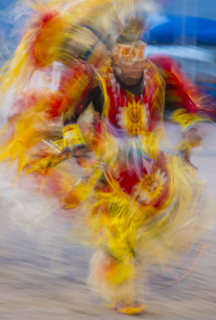 LAS VEGAS - MAY 24 : Native American man takes part at the 25th Annual Paiute Tribe Pow Wow on May 24 , 2014 in Las Vegas Nevada. Pow wow is native American cultural gathernig event.のeditorial素材