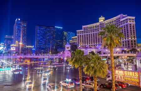 LAS VEGAS - MAY 25 : View of the strip on May 25 , 2014 in Las Vegas. The Las Vegas Strip is an approximately 4.2-mile (6.8 km) stretch of Las Vegas Boulevard in Clark County, Nevada.のeditorial素材