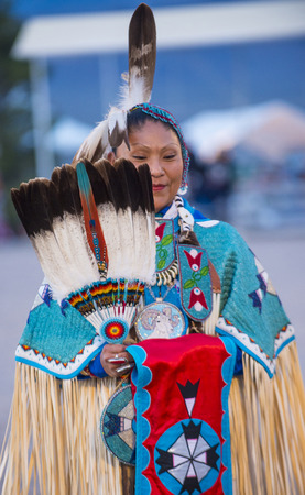 LAS VEGAS - MAY 24 : Native American woman takes part at the 25th Annual Paiute Tribe Pow Wow on May 24 , 2014 in Las Vegas Nevada. Pow wow is native American cultural gathernig event.のeditorial素材