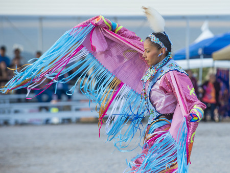 LAS VEGAS - MAY 24 : Native American woman takes part at the 25th Annual Paiute Tribe Pow Wow on May 24 , 2014 in Las Vegas Nevada. Pow wow is native American cultural gathernig event.のeditorial素材