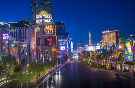 LAS VEGAS - JUNE 15 : View of the strip on June 15 , 2014 in Las Vegas. The Las Vegas Strip is an approximately 4.2-mile (6.8 km) stretch of Las Vegas Boulevard in Clark County, Nevada.のeditorial素材
